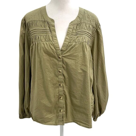 Cleobella Pintuck Yoke Balloon Long Sleeve Blouse Olive Green size Large - Picture 1 of 10